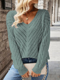 V-neck knitted off shoulder spring and autumn women's sweater can be worn externally
