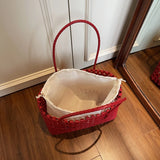 Pbong  Women's Woven Plastic Small Tote Bag Drawstring Liner Casual Summer Aesthetic Beach Shopping Daily Shoulder Bag