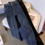 High Waist Multiple Metal Buttons Split Flare Women Pant  Fashion Slim Chic Denim Trousers New Korean Loose Women Clothing