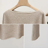 Asymmetric Knit Poncho Sweater for Women Long Sleeve Boat-neck Pullover Tops Cosy Knitwear Ladies Autumn Winter Casual Outfit