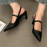 Pbong  Spring Summer Narrow Band Slingbacks Women Pumps Sandals Elegant Low Heels Casual Party Dress Mule Shoes