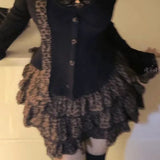 Autumn Winter American Vintage Spliced Girl Tops with Scarf Japan High Street Y2k Aesthetic Tiered Skirt Harajuku Punk Moda Sets
