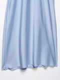 V-neck Flare Sleeve Party Dress Simple All-match Solid Color Satin Long Dress New High Waist Fashion Chic Femme Vestidos