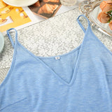 V-neck Camisole Top And Long Trouser Homewear Pajamas Two Piece Set Cotton Blend Blue Loose Vest + Wide Leg Pant Sets 2025 New