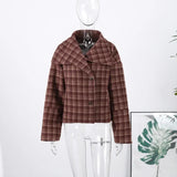 Pbong   Casual Plaid Stand Collar Jacket Women Loose Long Sleeve Single Breasted Pocket Female Jackets Autumn Winter Streetwear New