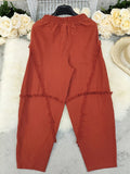 Pbong  Raw Edge Patchwork Harem Pants Elastic High Waist Linen Fabric Wide Leg With Pockets Summer Fashion Retro Lady Pants