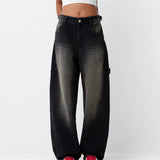 Pbong  Womens Jeans High Waisted Straight Wide Leg Baggy Jeans Y2k Boyfriend Vintage Washed Loose Denim Pants Cyber Grunge Streetwear
