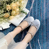 Pbong  Rhinestones Mary Janes Shoes for Women Ballet Flats Shiny Elegant Designer Shoes Ladies Satin Slip on Loafers Shoes New in
