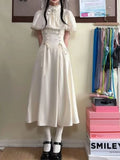 Pbong  Fashion Elegant Bow Long Dress Women Summer France Sweet Lace Up Lolita Dresses Female New Design Chic Cape Retro Pretty Outfits
