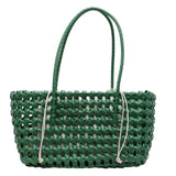 Pbong  Women's Woven Plastic Small Tote Bag Drawstring Liner Casual Summer Aesthetic Beach Shopping Daily Shoulder Bag