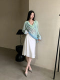 Gradient Fall 2025 Fashion Woman Oversize Graphic T Shirts Long Sleeve Top Cowls Blue Tee Autumn Streetwear Clothing