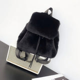 Pbong  Plush Backpack Imitation Rabbit Fur Backpack Student Girl's Large Capacity Drawstring Leopard All-Match
