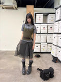 Vintage Plaid Mesh Skirts Women Japanese Asymmetrical Mid Skirt Y2k Harajuku Lace Up Short Skirts Aesthetics Elegant