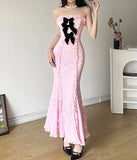 Winter Bachelor Party Formal Pink Sweet Tight Sexy Mature Beautiful Confident Women'S Long Pleated Chest Wrap Dress