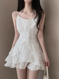 Pbong  Chic Summer Gentle Elegance V-Neck Halter Neck Splice Irregular Lace Trim Halter Dress Women's High Waist Commute Style Other...