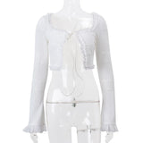 Fashion Y2K Ruffle Tiered Mini Skirts Co-ord Sets Elegant Outfits Tie Front Tops and Skirt 2 Piece Matching Sets