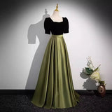 Pbong  Evening Dress Female Black New Banquet Fashion Temperament Square Collar Formal Dress Women Elegant Evening Dresses