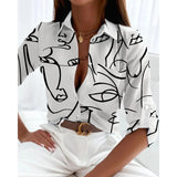 Pbong  Elegant Women's Shirt Spring/Summer Women's Commuter Long Sleeved Shirt Fashion Printed Lapel Holiday Casual Shirt