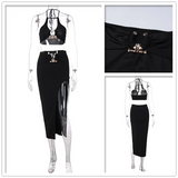 Sexy Two Piece Set Halter Crop Top And Split Maxi Long Skirts Slim 2 Pieces Sets Women Summer Club Party Outfits