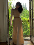 Slash Neck Long Sleeve T-shirt And Long Skirt Suit 2pcs Hollow Out Knit Vacation Women Sets 2025 Summer Spring Female Clothing