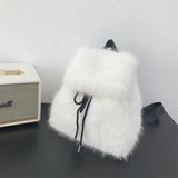 Pbong  Plush Backpack Imitation Rabbit Fur Backpack Student Girl's Large Capacity Drawstring Leopard All-Match