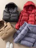 Winter New Light Hooded Warm Down Jacket Women 90% White Duck Down Soft Fit Coat Casual Bread Solid Color Short Outwear