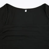 Black Square Neck A-Line Flare Sleeve Dress