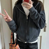 Simple American High Street Vintage Popular Women Coats Y2k Aesthetic Harajuku Solid Slim Casual Clothing Punk Loose Hoodies
