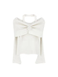 Autumn Winter American Halter Draped Flower Design Sweaters Y2k Korean Simple All Match Slim Pullovers Off The Shoulder Clothes