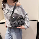 Pbong  Stylish Washed Denim Messenger Bag, Y2K Style Underarm Purse with Balloon Dog Charm Commuter Handbag Shoulder Bag for Women