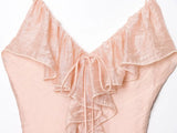 Ruffle Solid Color Pink Beige Long Dress Fashion V-neck Slim Vacation Beach Women Dress Vestidos 2025 New Summer Woman Clothing