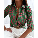 Pbong  Elegant Women's Shirt Spring/Summer Women's Commuter Long Sleeved Shirt Fashion Printed Lapel Holiday Casual Shirt