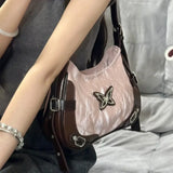 Y2k Womens Shoulder Bag American Vintage Style Contrast Color Fashion Handbag Butterfly Harajuku Pink Ladies Armpit Bag