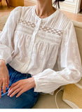 Elegant Pretty  Blouses Shirts Women Tops Floral Whole Piece Embroidery Long Sleeve O Neck Boho 100% Cotton Blouse Shirt Autumn