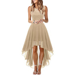 Pbong  Spring Summer Hollow out Waist Cinched Lace Evening Dress Midi Skirt Sleeveless round Neck Polyester Fabric Empire Waist