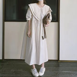 Pbong  Japan Style Lovely Asymmetrical Peter Pan Collar Dress Women Summer Big Size Korean Sweet Loose Short Sleeve Midi Casual Dresses
