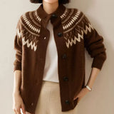 Fair Isle Knit Sweater Cardigan Women Cozy Stand Collar Button Front Sweater Jacket Teen-Girl Fall Winter Vintage Chic Outfit