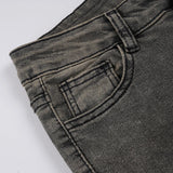 Pbong  Street Fashion Do Old Slimming Micro Flared Jeans Vintage Low Rise Folds Grey Pockets Full Length Trousers Fashion Denim Pants