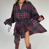 Pbong  Versatile Lapel Loose-Fit Amazon Cross-Border Vintage Shirt Plaid Long Sleeve Women's Style Shirt Spring Season