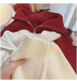 Half Zip Collar Sweater Women Pullovers Soft Knitted Long Sleeve Short Jumper Fall Winter Teen-girl Korean Fashion Outfit