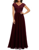 Pbong  New 6-Color 5-Size Lace Splicing Long Waist-Cinching Elegant Dress Floor-Length V-Neck Polyester Fiber Evening Gown Dress