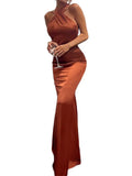 Pbong  Women Long Dress Cross Halter Backless Ball Gown Cocktail Party Evening Dresses Sleeveless Summer Dress