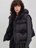 Vintage Y2K Puffy Vest Women Loose Sleeveless Warm Winter Cotton Vest Streetwear Casual Retro American Solid Hooded Vest