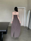 Ruched Backless Halter Maxi Dress For Woman Summer 2025 Tunic Ball Gown Strapless Long Dress Elegant Party Clothes