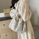 Pbong  New Hot Sale Of The Season Floral Lace Butterfly Knot Women's Shoulder Bag Fresh Sweet Style Large Capacity Nylon Tote Bag Da...