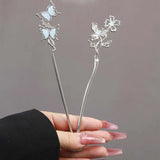 Vintage Moonstone Butterfly Hair Sticks for Women Fashion Metal Hanfu Hairpin Disk Hair Chopsticks Hair Accessories