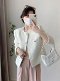 White Elegant Tweed Jacket Women Slim Long Sleeve O Neck Chic Sweet Short Coat Fall Winter French Female Fashion New Tops