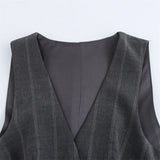 New Women Wide Pleateds Short Dresses Stripe V-Neck Sleeveless Vest Mini Dresses Ladies Fashion Office Dresses Clothes