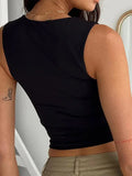 Sleeveless  Collar Crop Top Women Tank Tops Casual   Y2K  Summer 2024  Black T Shirts Sexy