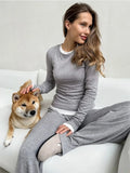 Soft Modal Knit Autumn Women's T-shirts Round Neck Long Sleeve Simple Basics Tees Solid Color Pink Fashion Spring Slim Top Woman